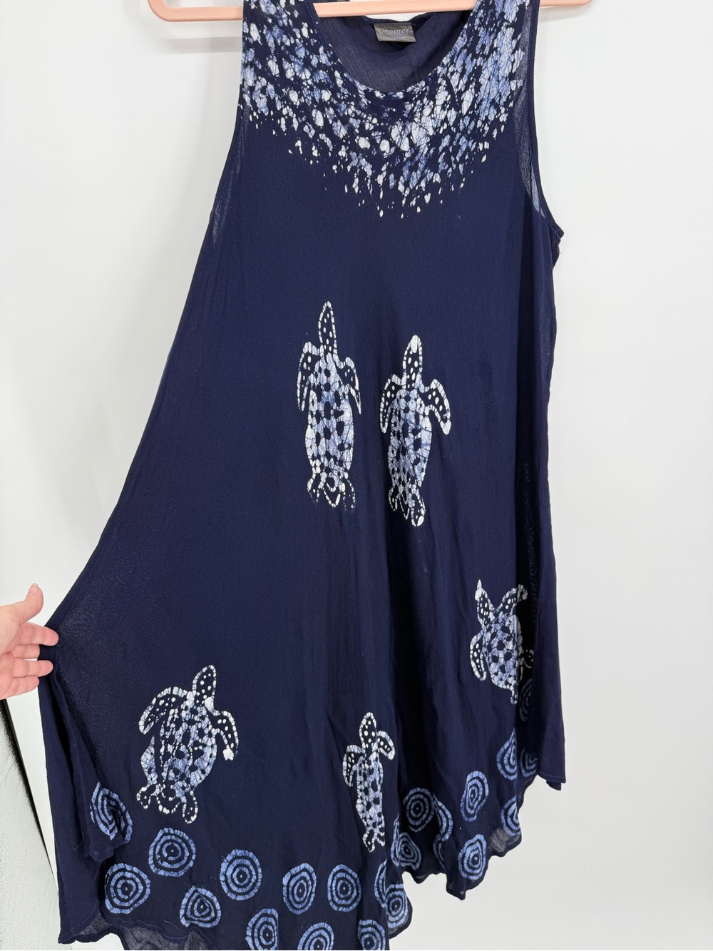 Cromer Resortwear Women Navy Turtle Coverup Sundress Maxi Beach Dress Kaftan